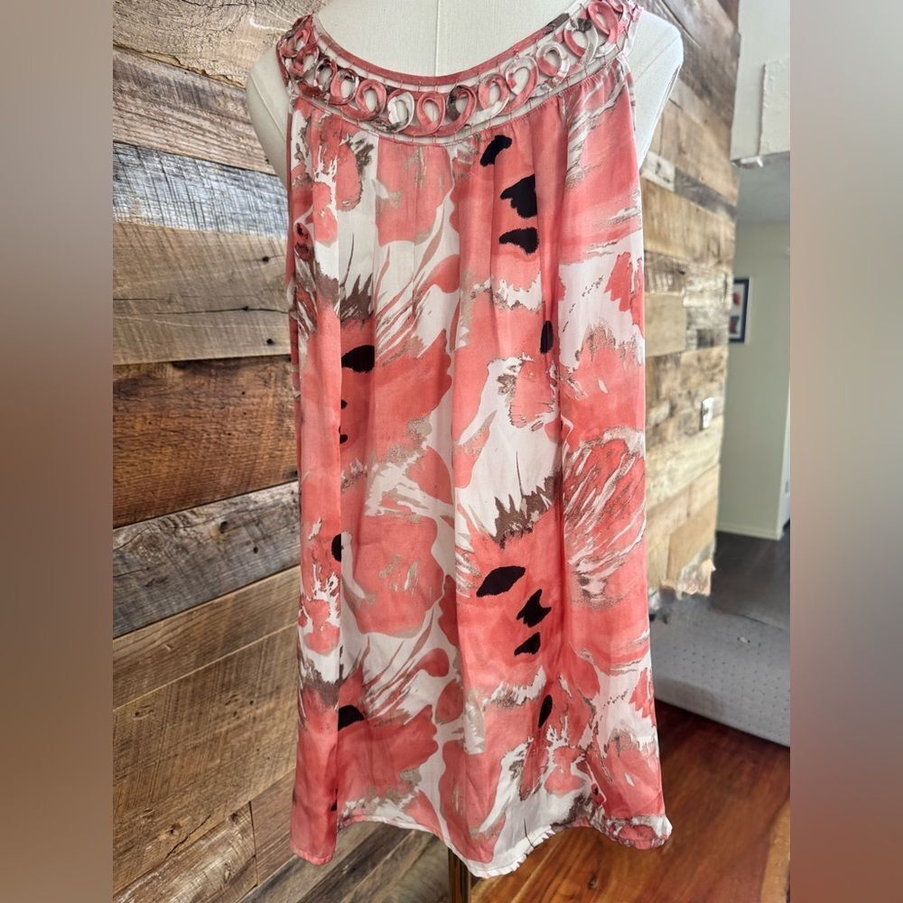 Dressbarn Floral Geometric Cutout Neckline Tank Top Peach White Abstract Size XL
